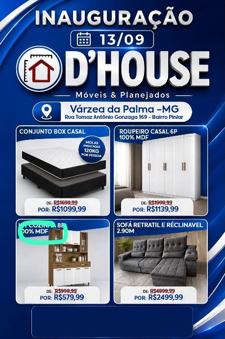 Panfleto de inauguração da D'HOUSE Móveis e Planejados — 13/09